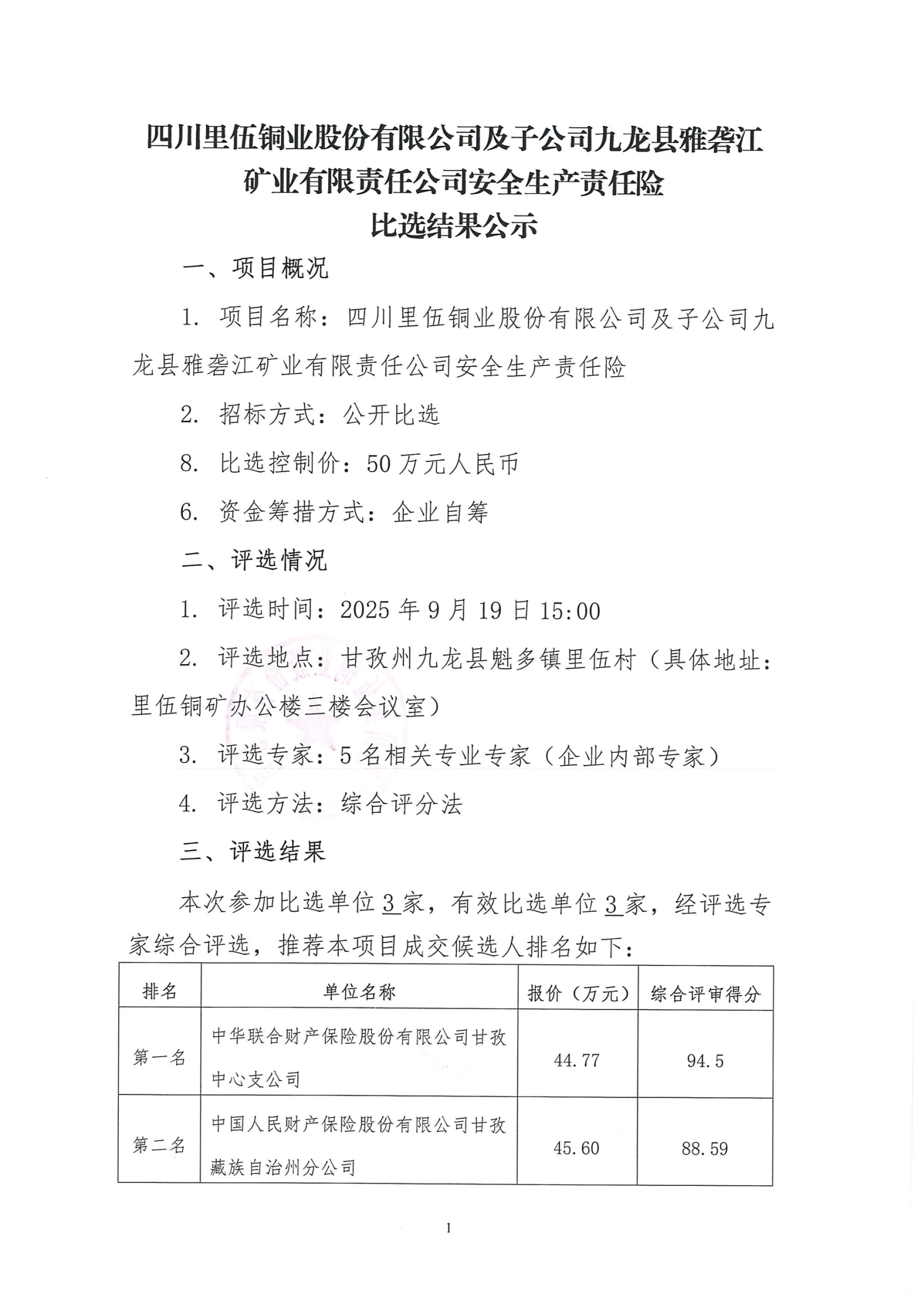 四川mg电玩娱乐在线网址股份有限公司及子公司九龙县雅砻江矿业有限责任公司安全生产责任险比选结果公示_01.png